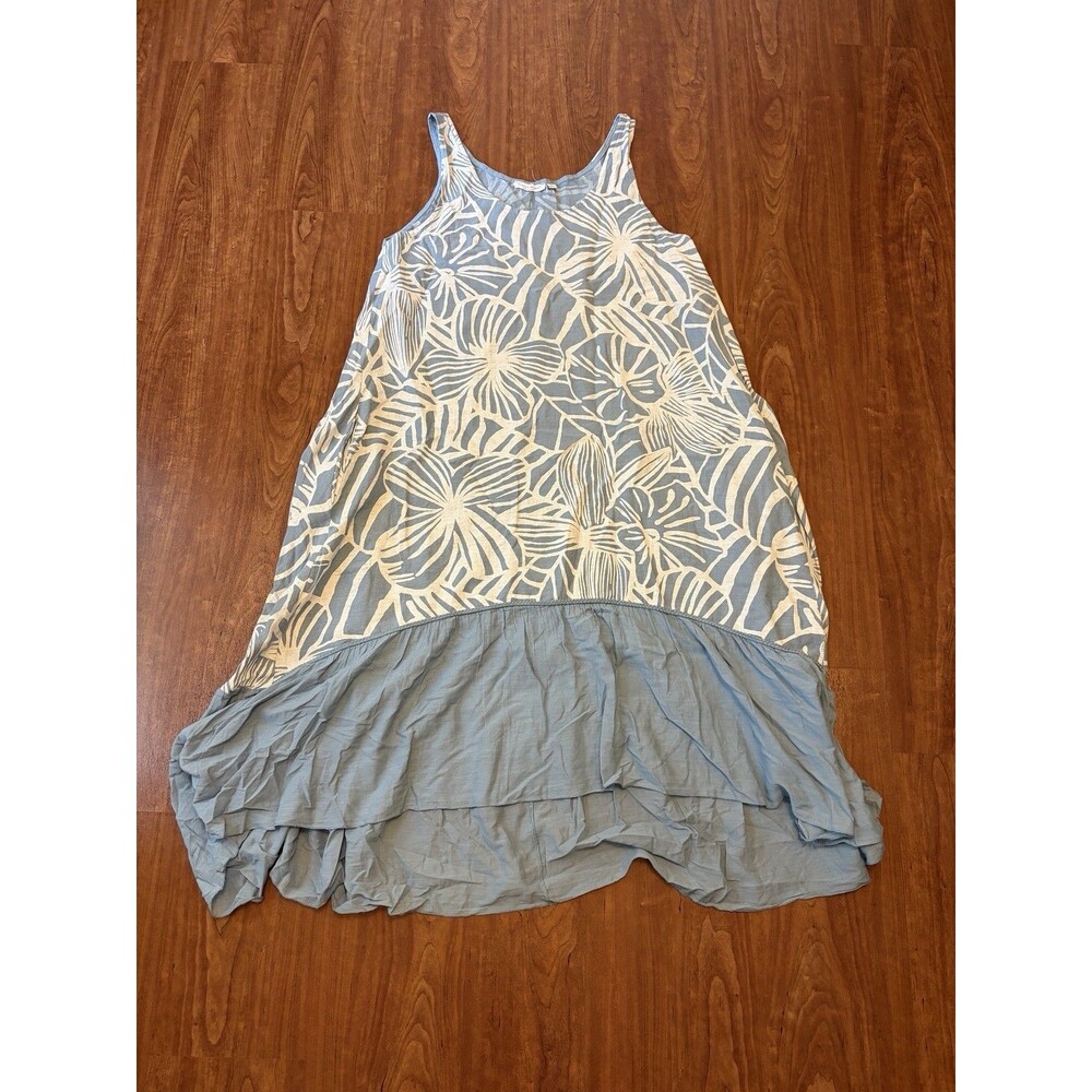 Cristina Vergani Blue Floral Ruffle Linen Dress Midi Medium